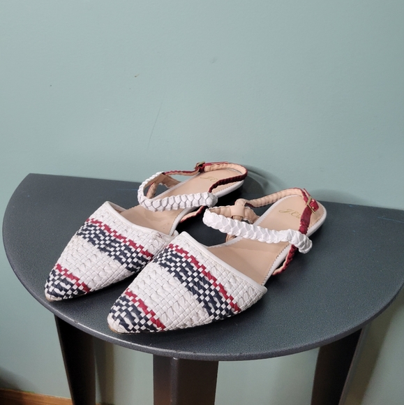 J. Crew Red White Blue Woven Braided Point Slingback Sandals Size 8.5